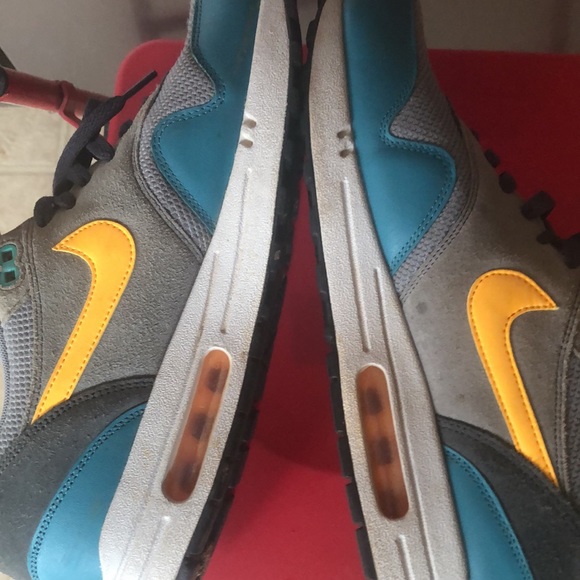 Mens Nike Air Max 1 Essential Cool Grey Catalina Aqua - Picture 7 of 7